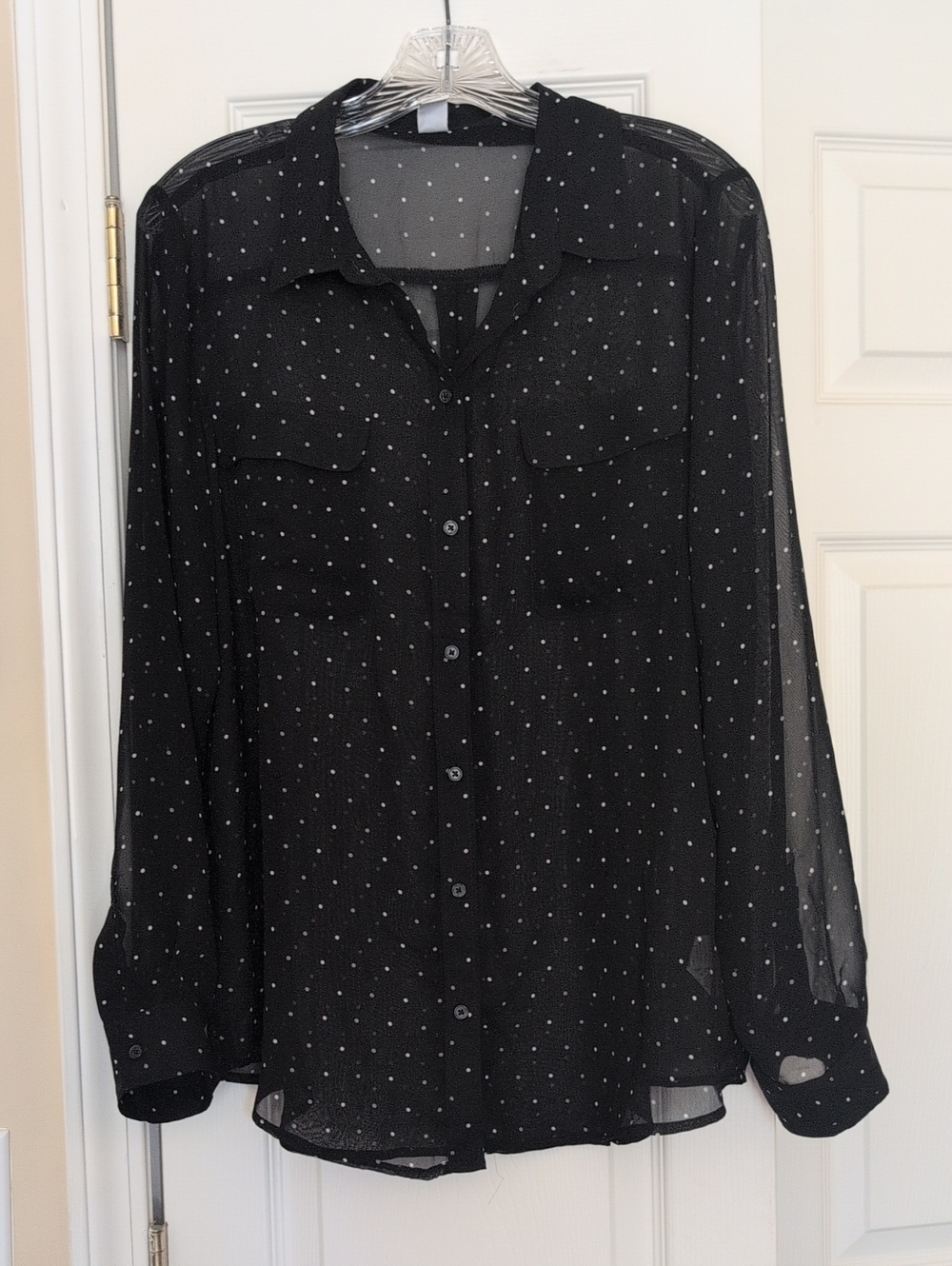 NWT Old Navy Black Sheer Polka Dot Button-Down Blouse